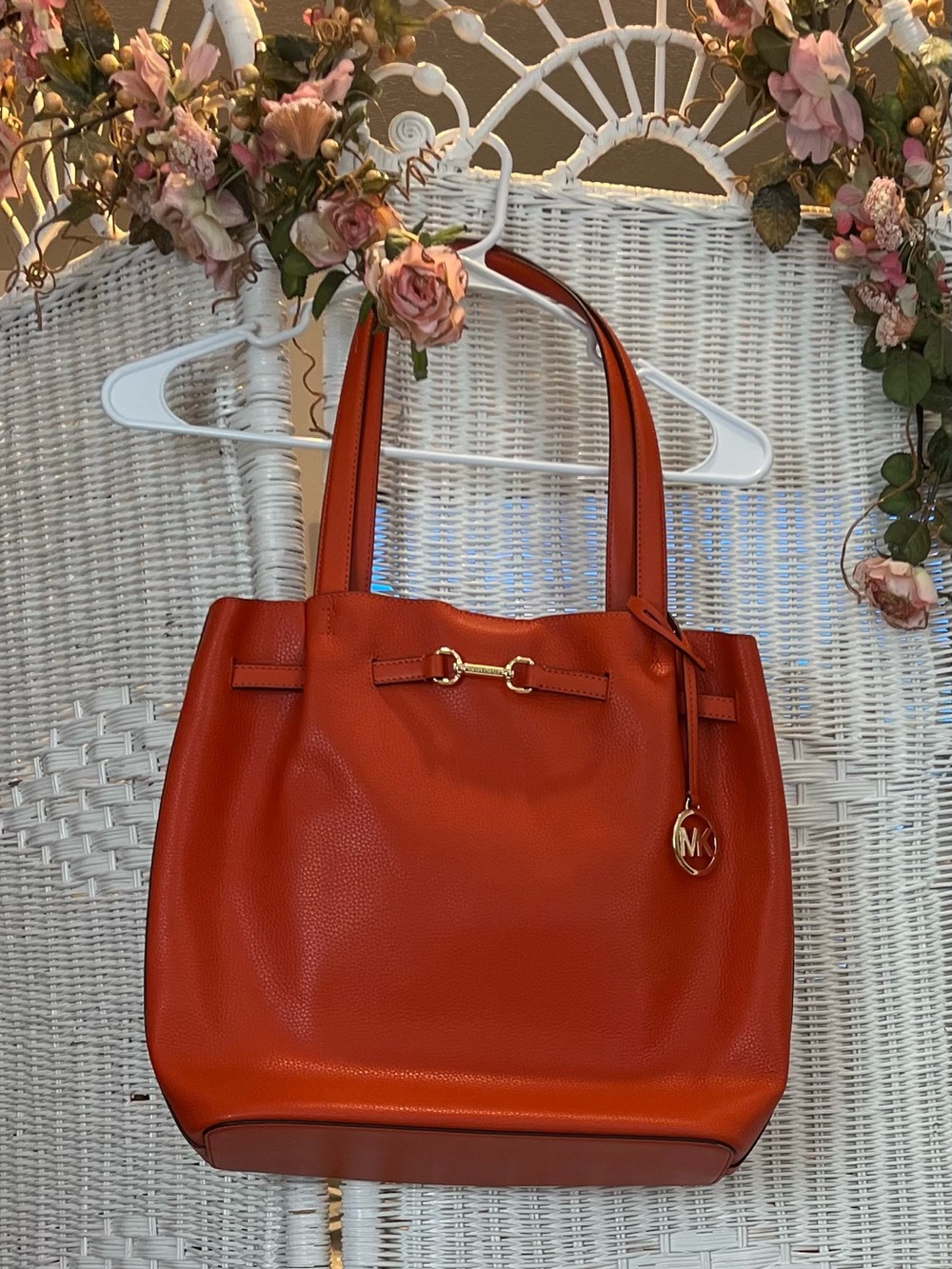 Authentic Michael Kors Orange Pebbled Leather Tote Bag
